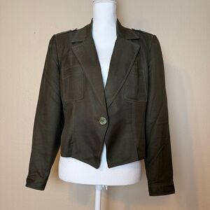 Vintage Dana Buchman Women's Olive Silk Utility Cropped Blazer